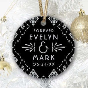 Photo de monogramme de mariage Art Déco argent vin