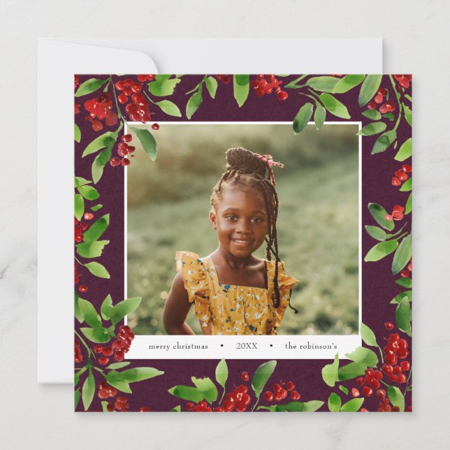 Photo de Noël aquarelle carte de vacances botaniqu (Devant)