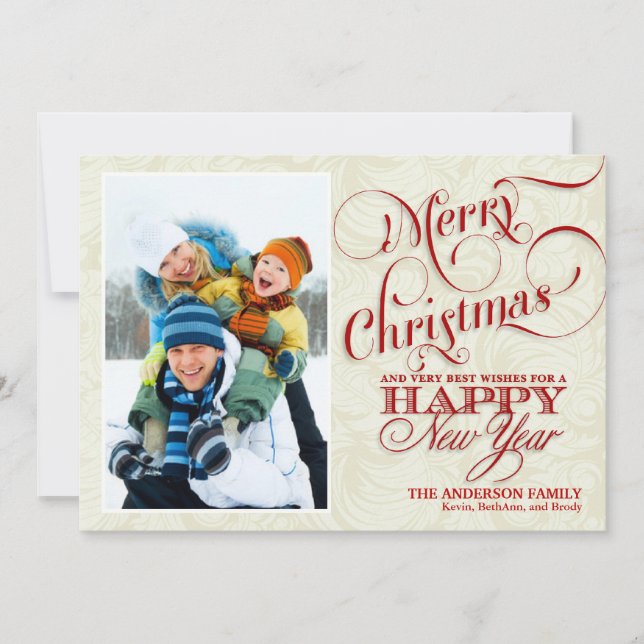 Photo de Noël Carte Plat - Rouge & Blanc (Devant)