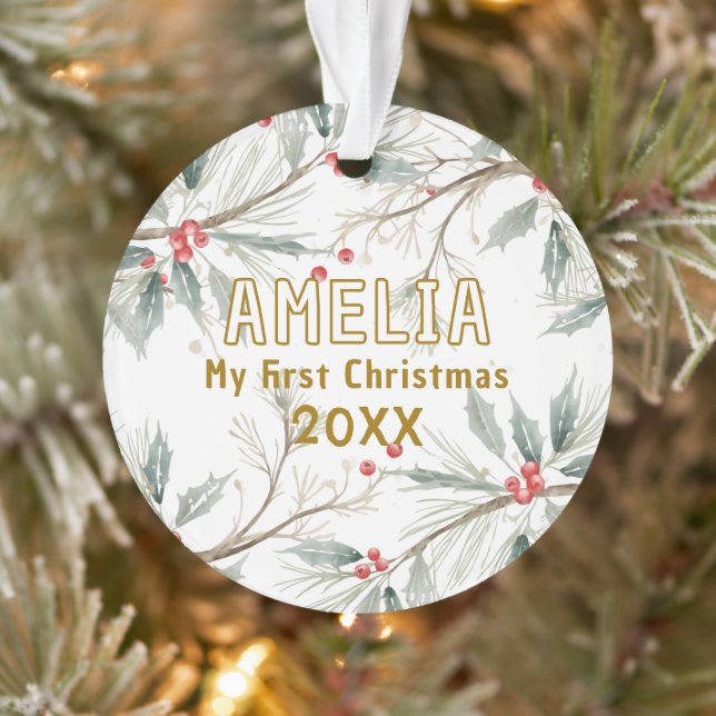 Photo de Noël de bébé avec feuilles de houx hivern (Arbre)