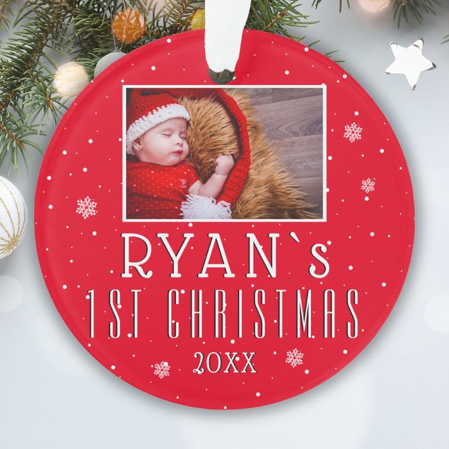 Photo de Noël de bébé pour son 1er Noël flocon rou (Créateur téléchargé)