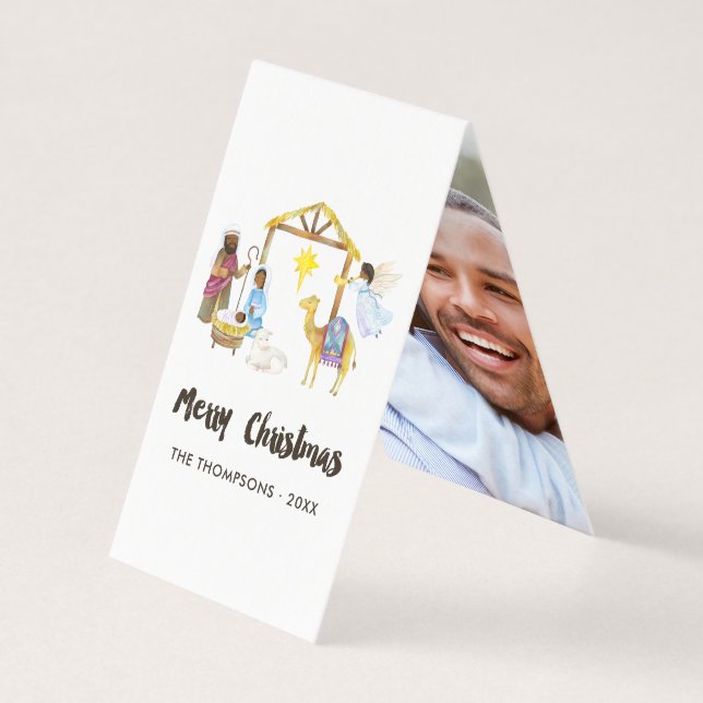 Photo de Noël de la Nativité aquarelle (Front)