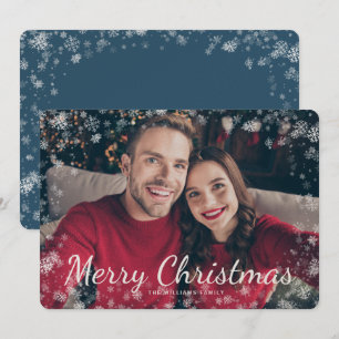 Photo de Noël Joyeux Neige Carte de Vacances Bleue