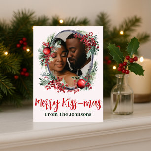 Photo de Noël "Merry Kissmas" romantique - Carte d