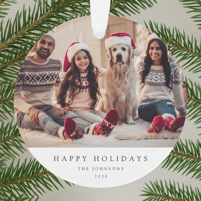 Photo de Noël minimale | Portrait de famille moder (Acrylic round family portrait ornament by Guava, perfect for personal Christmas gifting)
