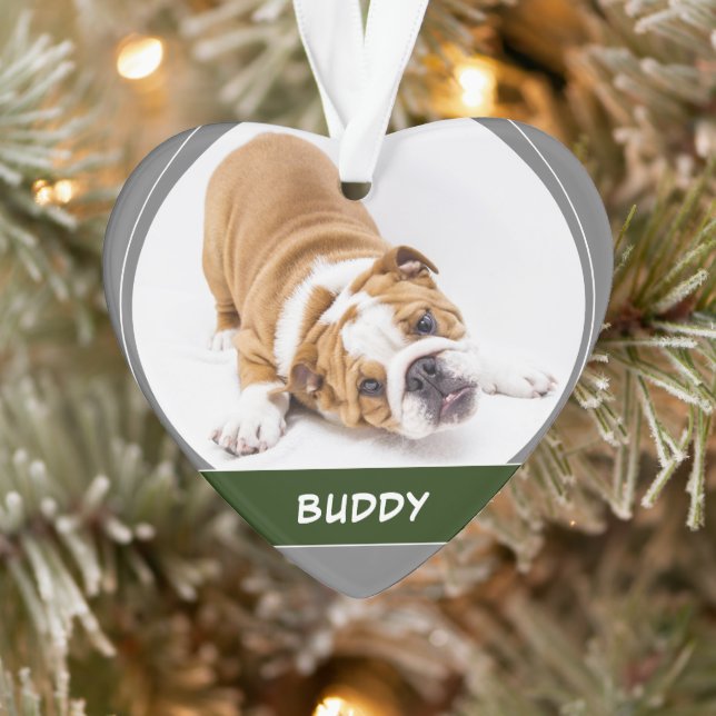 Photo de Noël Moderne de Chiot Bouledogue Mignon (Arbre)