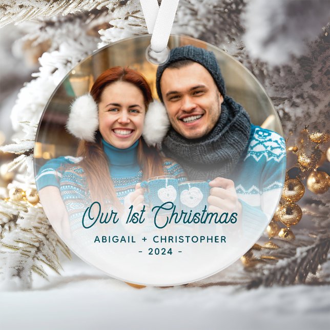 Photo de Noël pour jeunes mariés - Écriture turquo (Créateur téléchargé)