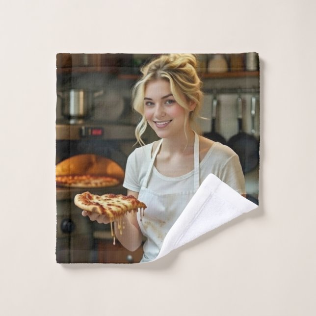 Photo de pizza en train de manger Personnaliser (Gant de toilette)