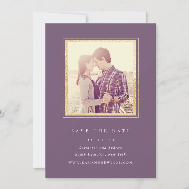 Photo de save the date Classique Or et Aubergine P (Devant)
