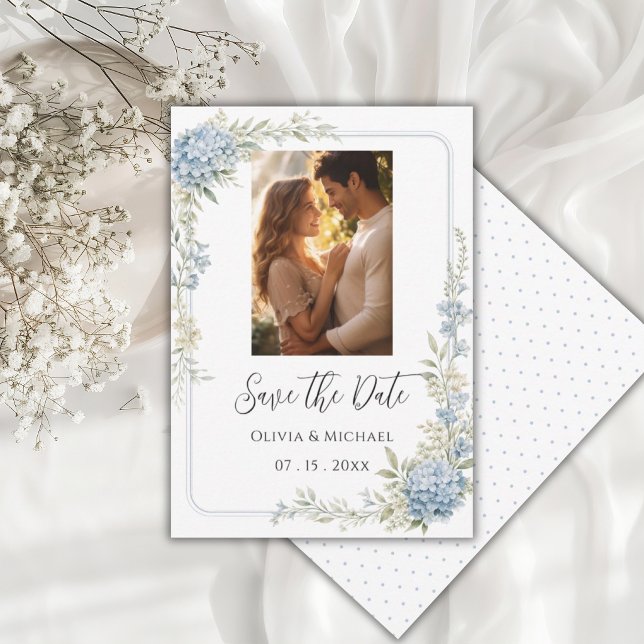 Photo de save the date d'hydrangee bleue élégante (Créateur téléchargé)