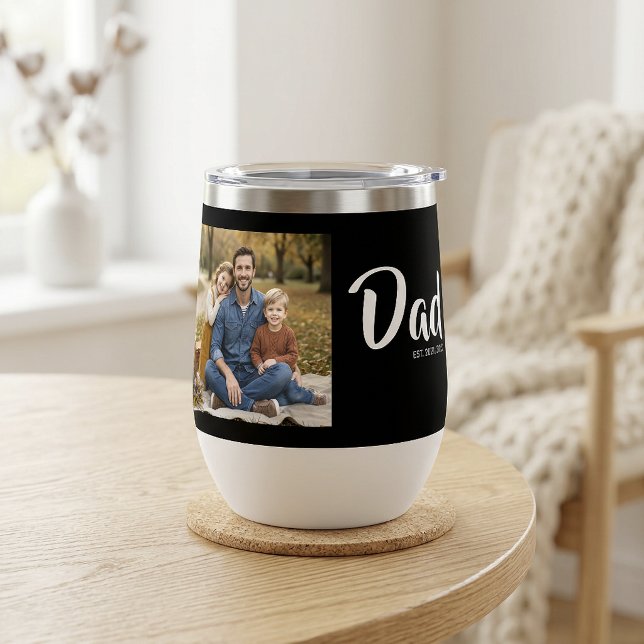 Photo de script noir établie par papa (Dad Established Script Black Photo Thermal Wine Tumbler)