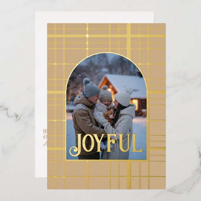 Photo de vacances de Noël à carreaux dorés et bron (Recto/Verso)