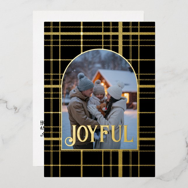 Photo de vacances de Noël à carreaux noir et or (Recto/Verso)