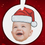 Photo de visage de bébé personnalisé Noël du Père<br><div class="desc">Photo du visage de bébé personnalisé Santa Hat Ornement de Noël</div>