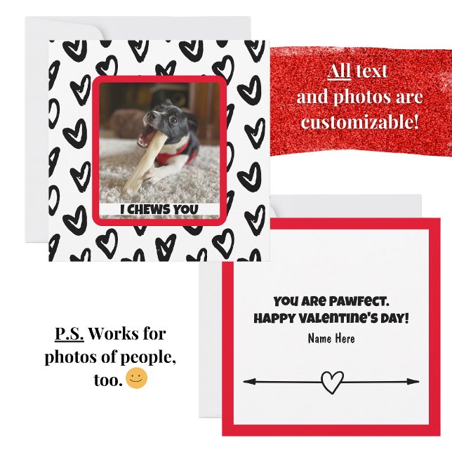 Photo de votre chien drôle et mignonne carte de no (Cute square custom photo and text card with hearts is the perfect all-occasion card to show love.)