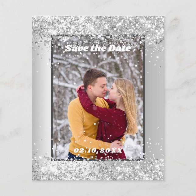 Photo d'hiver Argent Save the Date mariage (Devant)