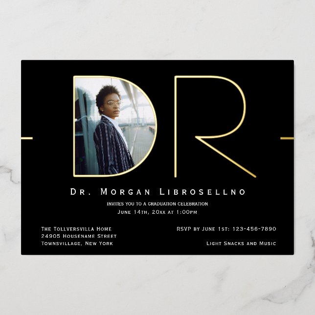 Photo d'or moderne DR Graduation Foil Invitation (Recto)