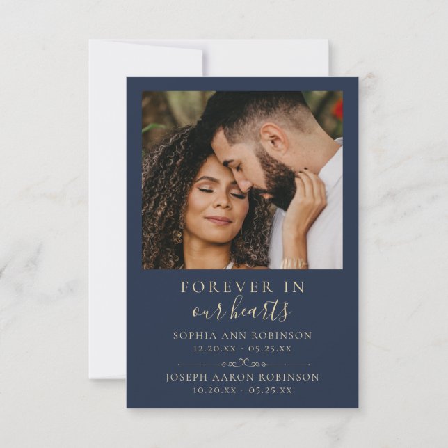 Photo Double Mémorial Gold Blue Prayer Card (Devant)