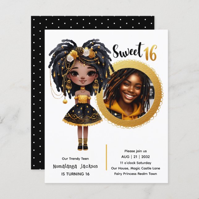 PHOTO Douce 16 Ans Anniversaire Fille Noire Or Noi (Devant / Derrière)