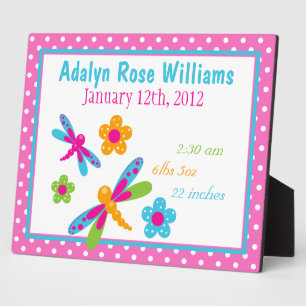 Photo Dragonflies Baby Birth Plaque