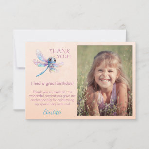 Photo Dragonfly Girl's Birthday Carte de remerciem