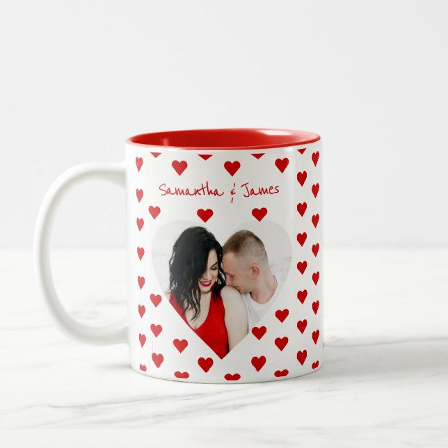 Photo du coeur personnalisée & nom du couple mug (Gauche)