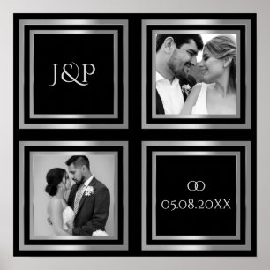 Photo du jour de mariage collage noir blanc Poster