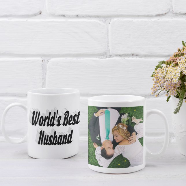 Photo du mari avec texte noir Café Mug (Créateur téléchargé)
