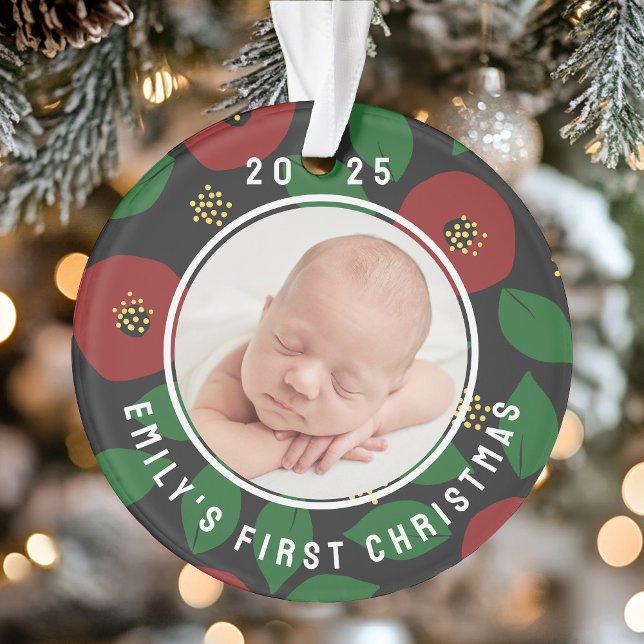 Photo du premier Noël de bébé floral (Photo Baby's First Christmas Floral Ornament)
