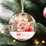 Photo Elegant Floral Baby's First Christmas<br><div class="desc">Cherchez la magie du premier Noël de votre bébé avec un saké qui ornera votre arbre pour les années à venir. Notre photo Elegant Floral Baby's First Christmas Ornament est un magnifique mélange d'élégance et de sentimentalité, parfait pour célébrer ce jalon spécial. Design floral élégant : Des motifs floraux complexes...</div>