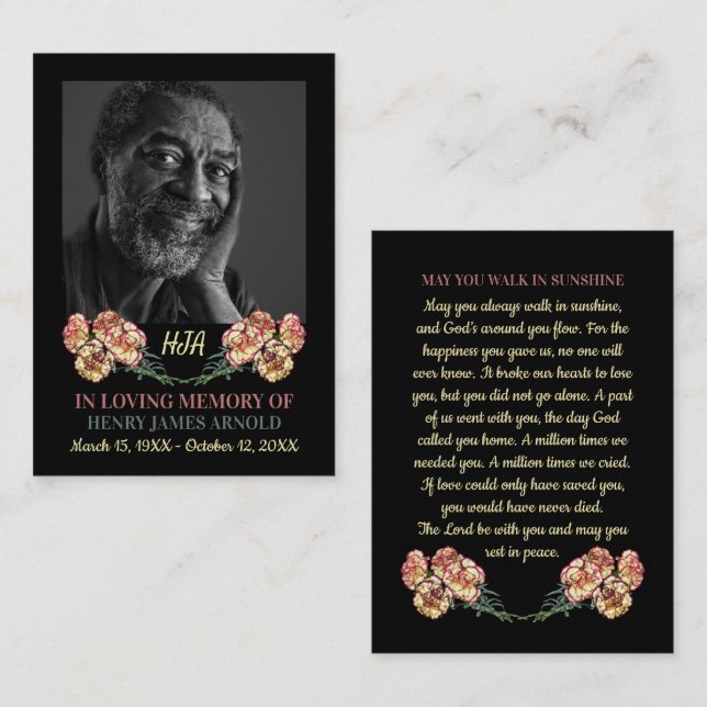 Photo Élégante, Fleurs d'oeillet, Carte de prière (Devant / Derrière)