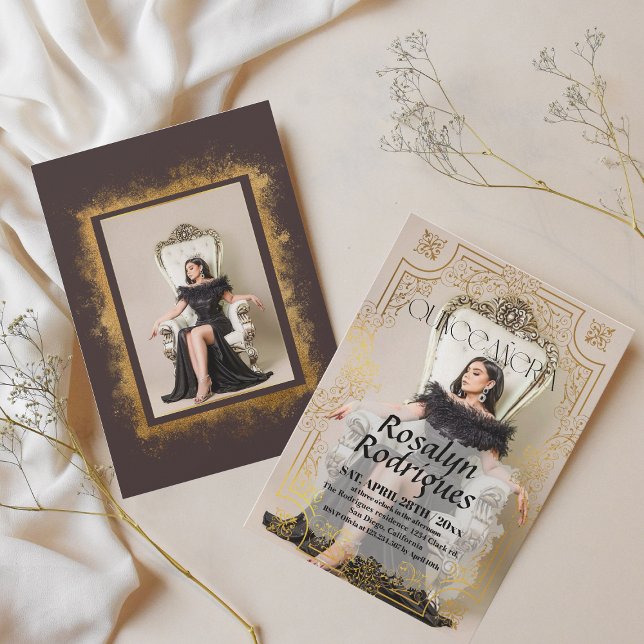 Photo Elégante Moderne Quinceanera Gold Invitation (Créateur téléchargé)