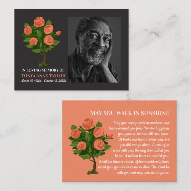 Photo élégante, Rose Bush, carte de prière (Devant / Derrière)