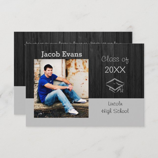 Photo en bois noir horizontal - 3x5 Faire-part gra (Devant / Derrière)