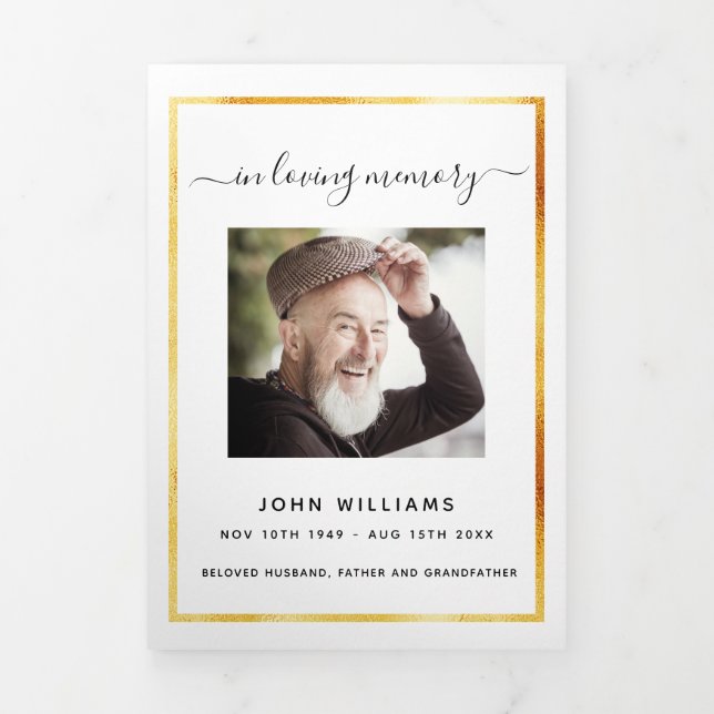 Photo en or blanc élégant tri-pli programme funéra (Page de couverture)