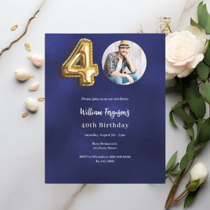 Photo en or bleu marine 40e anniversaire invitatio