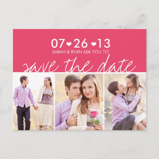 Photo Enregistrer la date Pink Stripe Hearts Carte (Devant)