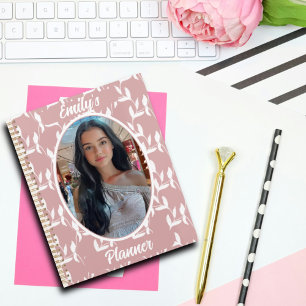 Photo et nom pour les filles - Motif à feuilles ro