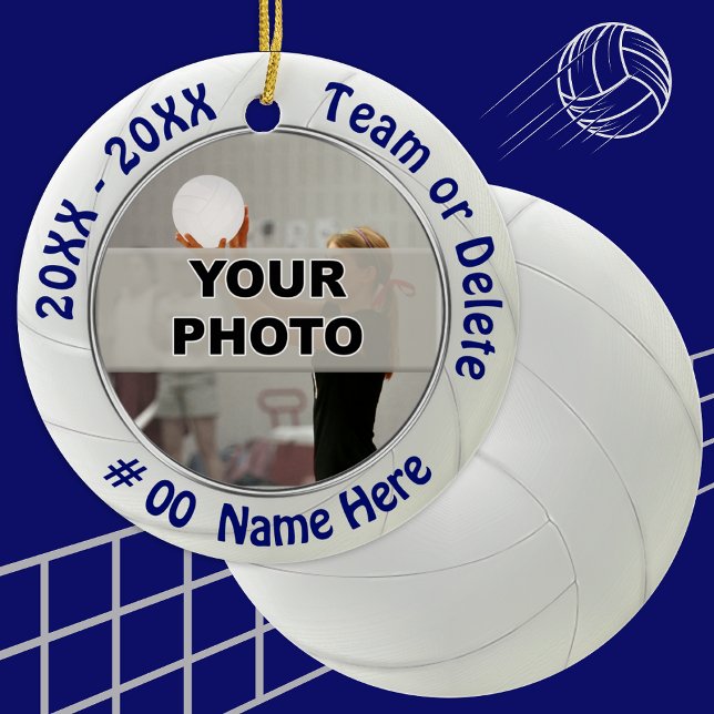 Photo et ornements de volley-ball personnalisés (Navy Blue and White, Volleyball Ornaments. Volleyball Team Gifts, Volleyball Party Favors. )