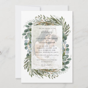 Photo Eucalyptus Faire-part de mariage blanc