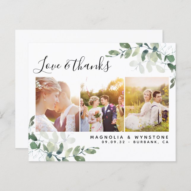 Photo Eucalyptus Mariage QR Carte de remerciements (Devant / Derrière)