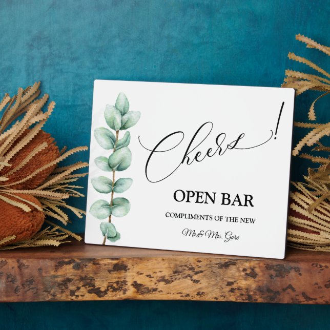 Photo Eucalyptus Open Bar signe mariage Tabletop Plaque (Côté)