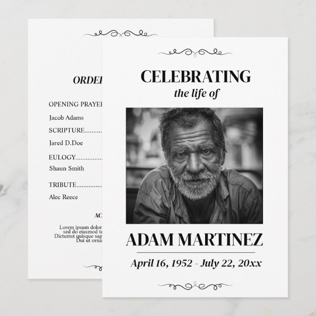 Photo Faire-part de funérailles Célébration de la  (Devant / Derrière)