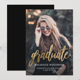 Photo Faire-part de graduation Gold Script tendanc