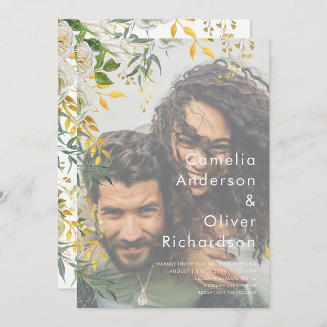 PHOTO FAIRE-PART DE MARIAGE Verdure Or LeahG (Devant / Derrière)