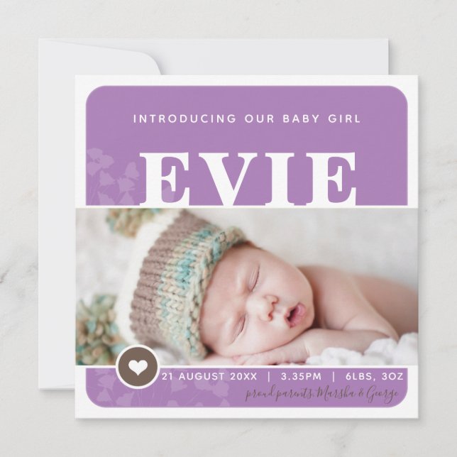 PHOTO FAIRE-PART DE NAISSANCE coeur tache pourpre  (Devant)