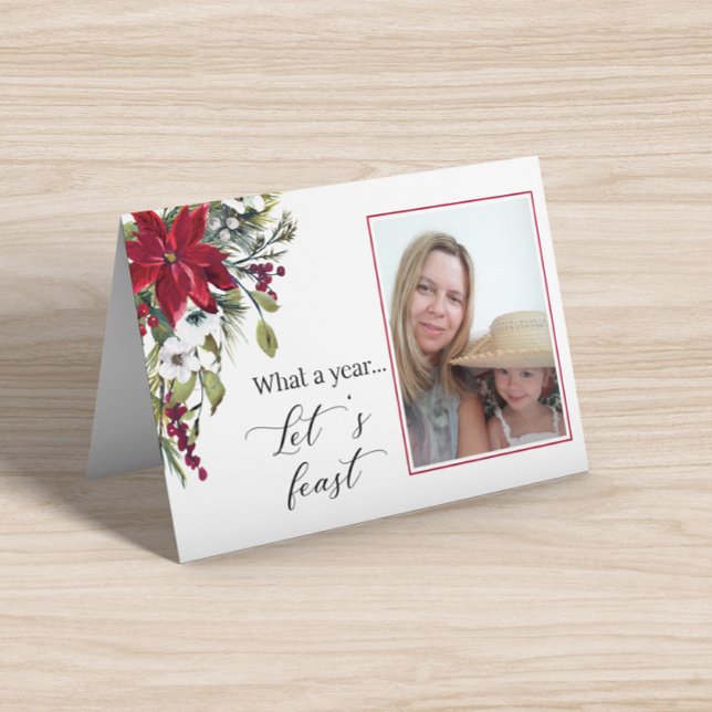 Photo Famille de Noël Poinsettia Carte pliée (Créateur téléchargé)
