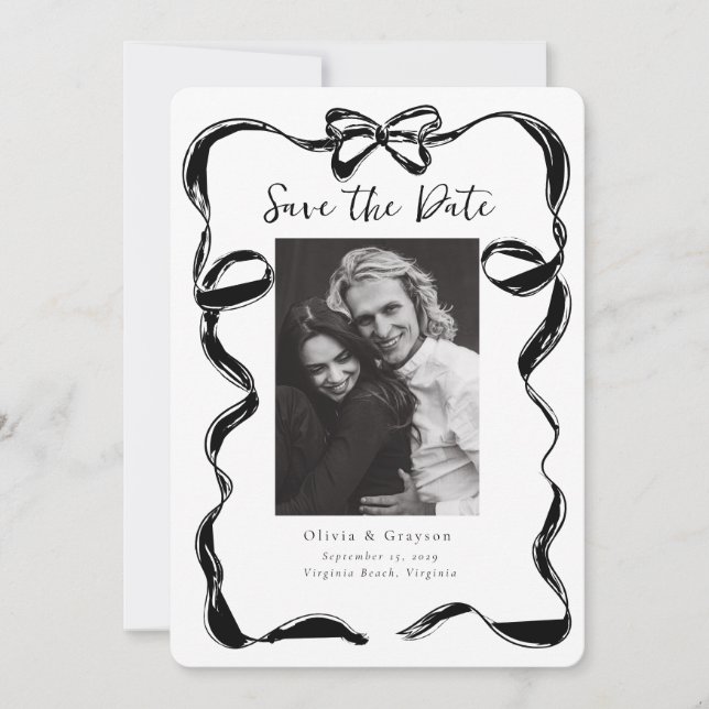 Photo Fantaisiste Noir Blanc  Ruban Save the Date (Devant)