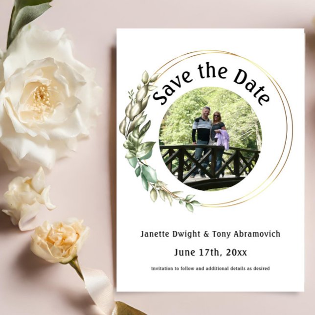 Photo feuilles verts Sauvez la date Invitation (Créateur téléchargé)