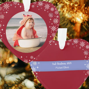 Photo First Christmas Baby Boy Cute Snow Red Heart